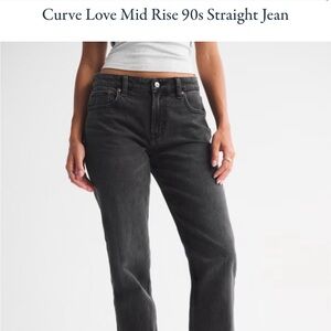 Abercrombie & Fitch Curve Love Mid Rise 90s Straight Jeans - Charcoal Black